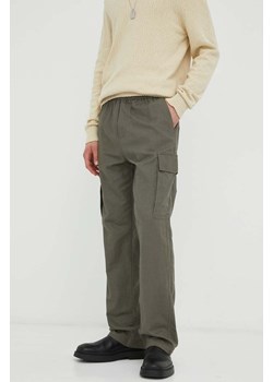 Samsoe Samsoe spodnie z domieszką lnu kolor zielony proste ze sklepu PRM w kategorii Spodnie męskie - zdjęcie 166042633