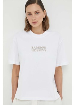 Samsoe Samsoe t-shirt bawełniany kolor biały ze sklepu PRM w kategorii Bluzki damskie - zdjęcie 166042783