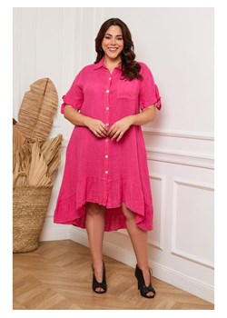Plus Size Company Lniana sukienka &quot;Bosnik&quot; w kolorze fuksjowym ze sklepu Limango Polska w kategorii Sukienki - zdjęcie 166046970