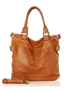Torebka skórzana XL shopper vintage bag z kieszeniami vera pelle - MARCO MAZZINI brąz camel ze sklepu Verostilo w kategorii Torby Shopper bag - zdjęcie 166054643