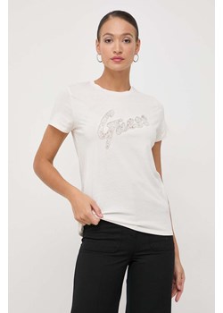 Guess t-shirt bawełniany damski kolor beżowy W4RI25 K9RM1 ze sklepu ANSWEAR.com w kategorii Bluzki damskie - zdjęcie 166056164