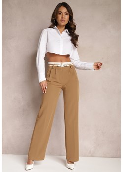 Jasnobrązowe Spodnie Garniturowe High Waist z Przeszyciami Variola ze sklepu Renee odzież w kategorii Spodnie damskie - zdjęcie 166060161