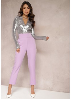 Jasnofioletowe Materiałowe Spodnie Regular Pivolia ze sklepu Renee odzież w kategorii Spodnie damskie - zdjęcie 166060201