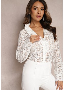 Biała Koszula z Ażurową Koronką i Stójką Bellady ze sklepu Renee odzież w kategorii Koszule damskie - zdjęcie 166060211