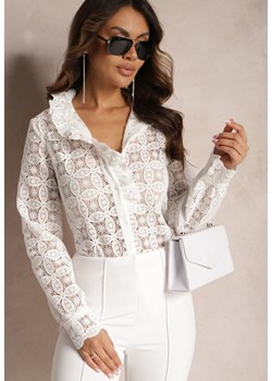 Biała Koszula z Ażurową Koronką i Stójką Bellady ze sklepu Renee odzież w kategorii Koszule damskie - zdjęcie 166060212