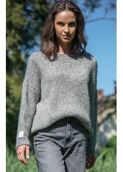Klasyczny sweter z wełny alpaki i bawełny szary F1743, Kolor szary, Rozmiar XS/S, Fobya ze sklepu Primodo w kategorii Swetry damskie - zdjęcie 166078094