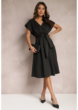 Czarna Sukienka Midi z Kopertowym Dekoltem o Rozkloszowanym Fasonie Tenero ze sklepu Renee odzież w kategorii Sukienki - zdjęcie 166083680