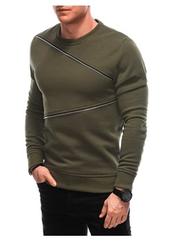 Bluza męska z ozdobnymi zamkami OM-SSNZ-22FW-005 - ciemnooliwkowa V2 ze sklepu Edoti w kategorii Bluzy męskie - zdjęcie 166084644