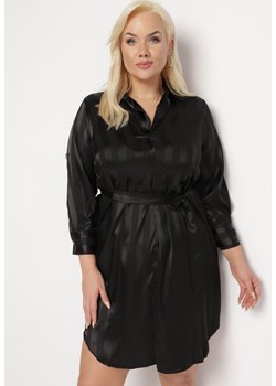Czarna Koszulowa Satynowa Sukienka Mini w Paski Wiązana w Talii Vivanta ze sklepu Born2be Odzież w kategorii Sukienki - zdjęcie 166092120