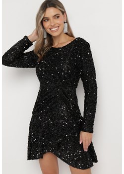 Czarna Kopertowa Sukienka Mini w Cekiny Solaire ze sklepu Born2be Odzież w kategorii Sukienki - zdjęcie 166092271