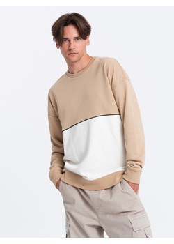 Bluza męska OVERSIZE z kontrastowym łączeniem kolorów - beżowa V2 OM-SSNZ-0130 ze sklepu ombre w kategorii Bluzy męskie - zdjęcie 166109944