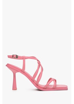 Estro: Różowe skórzane sandały damskie na szpilce ze sklepu Estro w kategorii Sandały damskie - zdjęcie 166116603