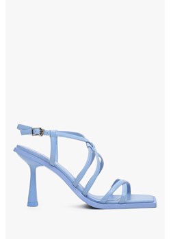 Estro: Niebieskie skórzane sandały damskie na szpilce ze sklepu Estro w kategorii Sandały damskie - zdjęcie 166116934