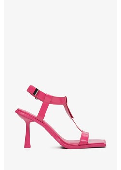 Estro: Różowe sandały damskie na szpilce ze skóry naturalnej ze sklepu Estro w kategorii Sandały damskie - zdjęcie 166116964