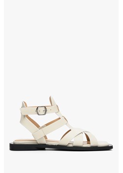 Estro: Jasnobeżowe skórzane sandały damskie z kwadratowym noskiem ze sklepu Estro w kategorii Sandały damskie - zdjęcie 166117014