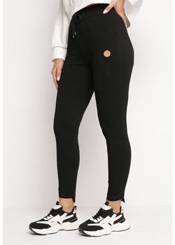 Czarne Bawełniane Spodnie z Gumką w Pasie Grendara ze sklepu Born2be Odzież w kategorii Spodnie damskie - zdjęcie 166140892