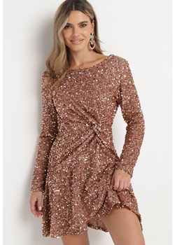 Szampańska Kopertowa Sukienka Mini w Cekiny Solaire ze sklepu Born2be Odzież w kategorii Sukienki - zdjęcie 166140942