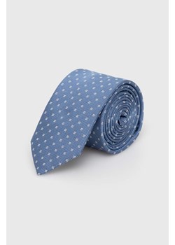 HUGO krawat z domieszką jedwabiu kolor niebieski 50509056 ze sklepu ANSWEAR.com w kategorii Krawaty - zdjęcie 166141512