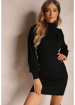 Czarna Sukienka Sweterkowa z Prążkowanej Dzianiny Fodo ze sklepu Renee odzież w kategorii Sukienki - zdjęcie 166145420
