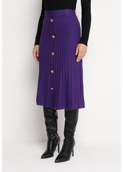 Fioletowa Plisowana Spódnica Midi o Trapezowym Kroju z Guzikami Eclisse ze sklepu Born2be Odzież w kategorii Spódnice - zdjęcie 166145903