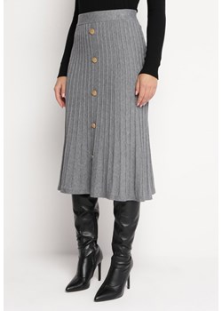 Szara Plisowana Spódnica Midi o Trapezowym Kroju z Guzikami Eclisse ze sklepu Born2be Odzież w kategorii Spódnice - zdjęcie 166145913