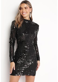 Czarna Dopasowana Sukienka Mini w Cekiny z Golfem Pesara ze sklepu Born2be Odzież w kategorii Sukienki - zdjęcie 166146073