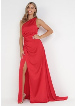 Czerwona Asymetryczna Sukienka na Jedno Ramię z Kopertowym Dołem Emmellis ze sklepu Born2be Odzież w kategorii Sukienki - zdjęcie 166150823