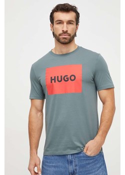 HUGO t-shirt bawełniany kolor zielony z nadrukiem 50467952 ze sklepu ANSWEAR.com w kategorii T-shirty męskie - zdjęcie 166151773