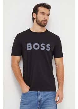 Boss Green t-shirt bawełniany męski kolor czarny z aplikacją ze sklepu ANSWEAR.com w kategorii T-shirty męskie - zdjęcie 166152033