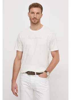Pepe Jeans t-shirt bawełniany Eggo męski kolor beżowy z nadrukiem ze sklepu ANSWEAR.com w kategorii T-shirty męskie - zdjęcie 166152213