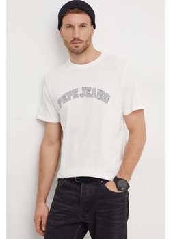 Pepe Jeans t-shirt bawełniany męski kolor beżowy z nadrukiem ze sklepu ANSWEAR.com w kategorii T-shirty męskie - zdjęcie 166152233