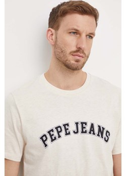 Pepe Jeans t-shirt bawełniany męski kolor beżowy z nadrukiem ze sklepu ANSWEAR.com w kategorii T-shirty męskie - zdjęcie 166152243