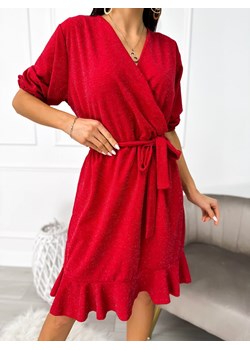 Czerwona Połyskująca Sukienka z Paskiem ze sklepu ModnaKiecka.pl w kategorii Sukienki - zdjęcie 166155680