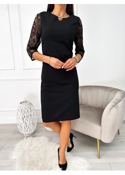 Czarna Sukienka z Koronkowym Rękawem ze sklepu ModnaKiecka.pl w kategorii Sukienki - zdjęcie 166155761