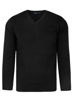 Elegancki Męski Sweter Polskiej Marki Rigon – V-neck (serek) - Czarny SWRGNsv01czarny02V ze sklepu JegoSzafa.pl w kategorii Swetry męskie - zdjęcie 166157092