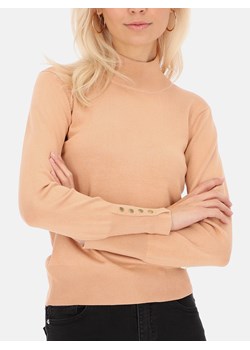 Beżowy gładki sweter z półgolfem L'AF Beri ze sklepu Eye For Fashion w kategorii Swetry damskie - zdjęcie 166163454