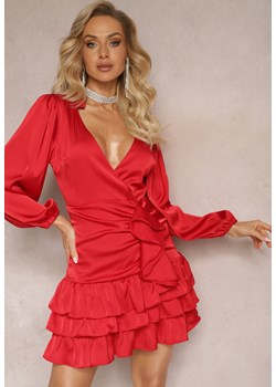 Czerwona Sukienka Mini z Kopertowym Dekoltem i Falbankami Onnas ze sklepu Renee odzież w kategorii Sukienki - zdjęcie 166164404
