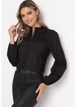 Czarna Wiskozowa Koszula z Koronkowymi Tasiemkami i Stójką Versa ze sklepu Born2be Odzież w kategorii Koszule damskie - zdjęcie 166167561