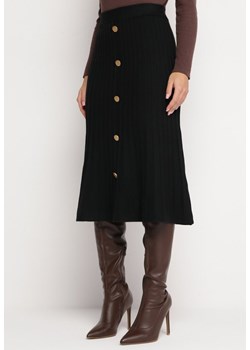 Czarna Plisowana Spódnica Midi o Trapezowym Kroju z Guzikami Eclisse ze sklepu Born2be Odzież w kategorii Spódnice - zdjęcie 166167741
