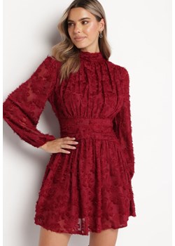 Bordowa Rozkloszowana Sukienka Koronkowa Mini Alatalo ze sklepu Born2be Odzież w kategorii Sukienki - zdjęcie 166167751