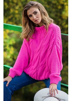 Sweter oversize różowy z wzorem aranów F840, Kolor różowy, Rozmiar S/M, Fobya ze sklepu Primodo w kategorii Swetry damskie - zdjęcie 166186880
