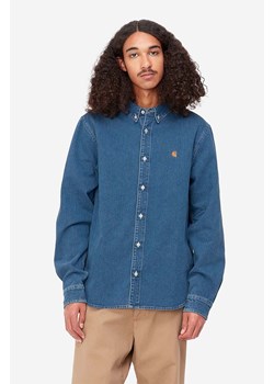 Carhartt WIP koszula jeansowa Weldon Shirt męska kolor niebieski relaxed z kołnierzykiem button-down I031928-BLUESTONE ze sklepu PRM w kategorii Koszule męskie - zdjęcie 166191301