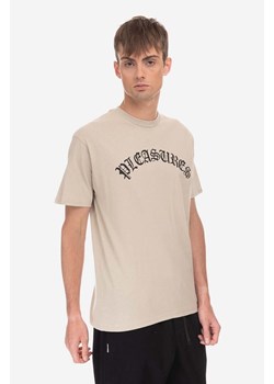 PLEASURES t-shirt bawełniany Old Logo T-shirt kolor beżowy z nadrukiem P23SP063-WHITE ze sklepu PRM w kategorii T-shirty męskie - zdjęcie 166191544