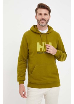 Helly Hansen bluza bawełniana HH LOGO HOODIE męska kolor zielony z kapturem z aplikacją 33977 ze sklepu PRM w kategorii Bluzy męskie - zdjęcie 166192173