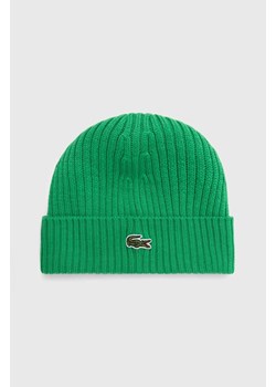 Lacoste czapka wełniana kolor zielony wełniana ze sklepu PRM w kategorii Czapki zimowe damskie - zdjęcie 166193502
