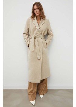 Samsoe Samsoe płaszcz wełniany kolor beżowy przejściowy ze sklepu PRM w kategorii Płaszcze damskie - zdjęcie 166194562