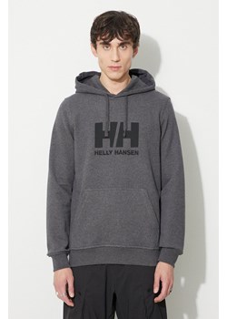 Helly Hansen bluza bawełniana HH LOGO HOODIE męska kolor szary z kapturem z aplikacją 33977 ze sklepu PRM w kategorii Bluzy męskie - zdjęcie 166194703