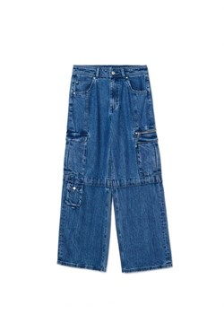 Cropp - Niebieskie jeansy wide leg cargo - niebieski ze sklepu Cropp w kategorii Jeansy damskie - zdjęcie 166195611