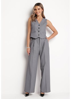 Szare Szerokie Spodnie z Przeszyciami Elyssia ze sklepu Born2be Odzież w kategorii Spodnie damskie - zdjęcie 166202104