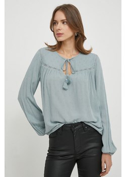 Pepe Jeans bluzka damska kolor turkusowy gładka ze sklepu ANSWEAR.com w kategorii Bluzki damskie - zdjęcie 166202934